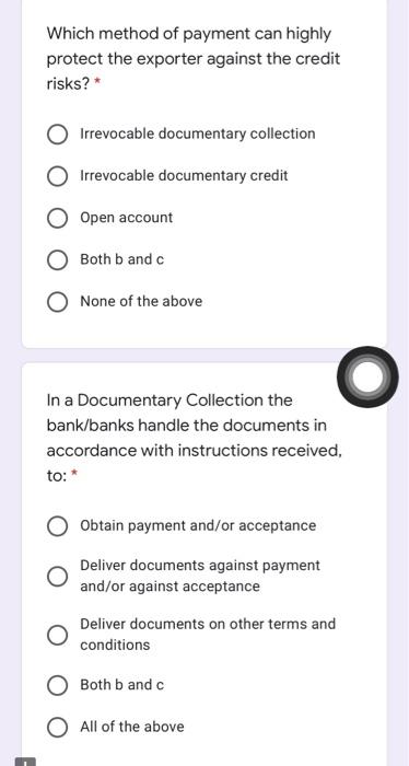  Which method of payment can highly protect the exporter against the
