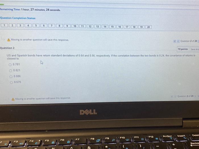  Remaining Time: 1 hour, 27 minutes, 24 seconds. Question Completion Status