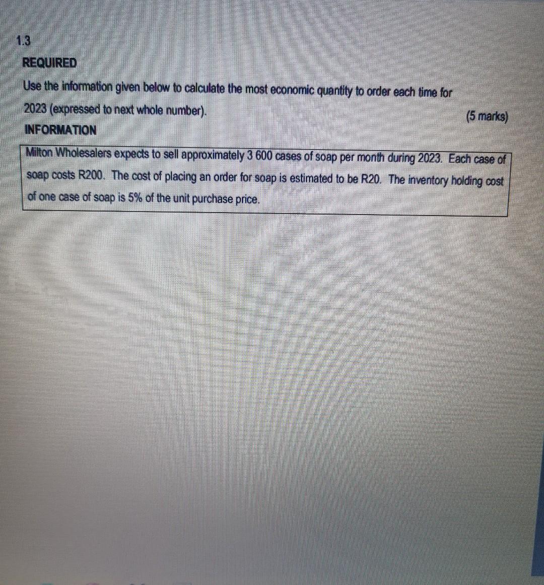  REQUIRED Study the information given below and draw up the Production
