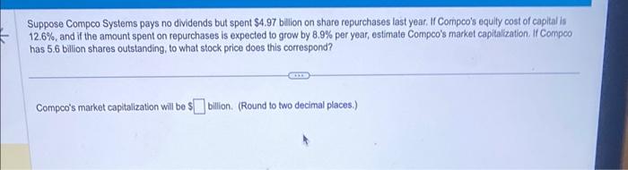 please help i will upvote Suppose Compco Systems pays no dividends but