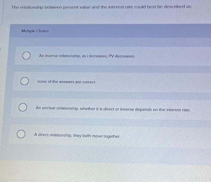  The relationship between present value and the interest rate could best