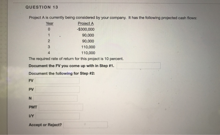  QUESTION 13 Project A is currently being considered by your company.