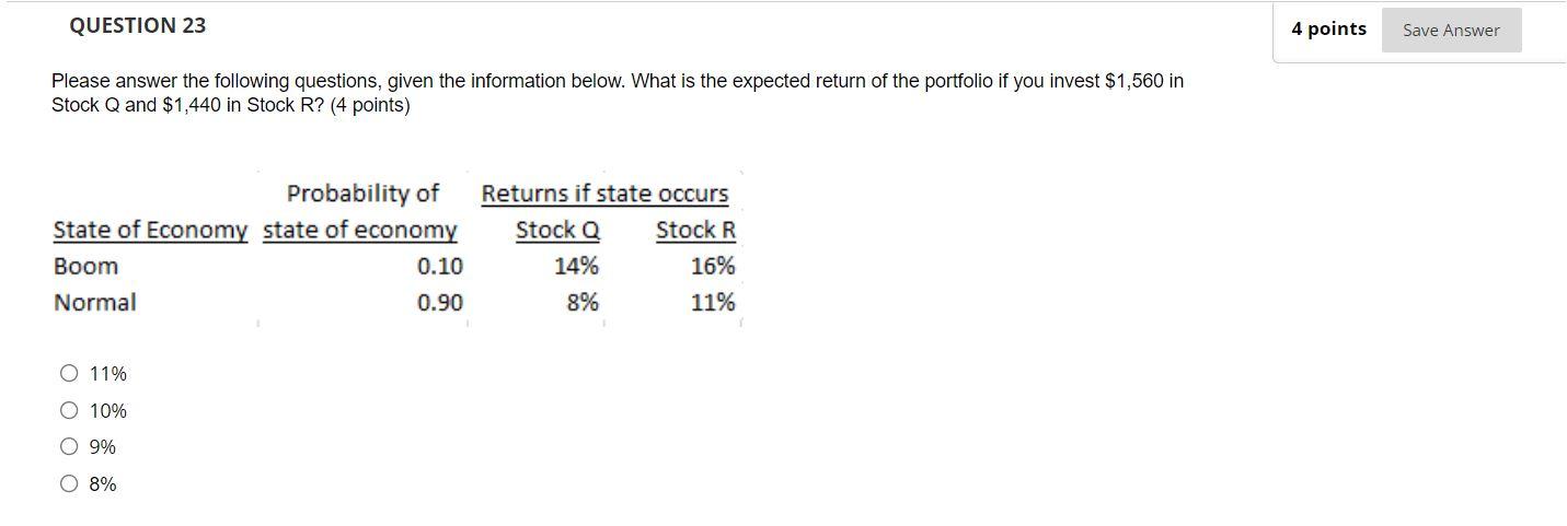  QUESTION 23 4 points Save Answer Please answer the following questions,
