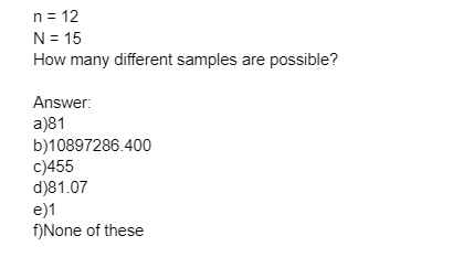 n = 12 N = 15 How many different samples are