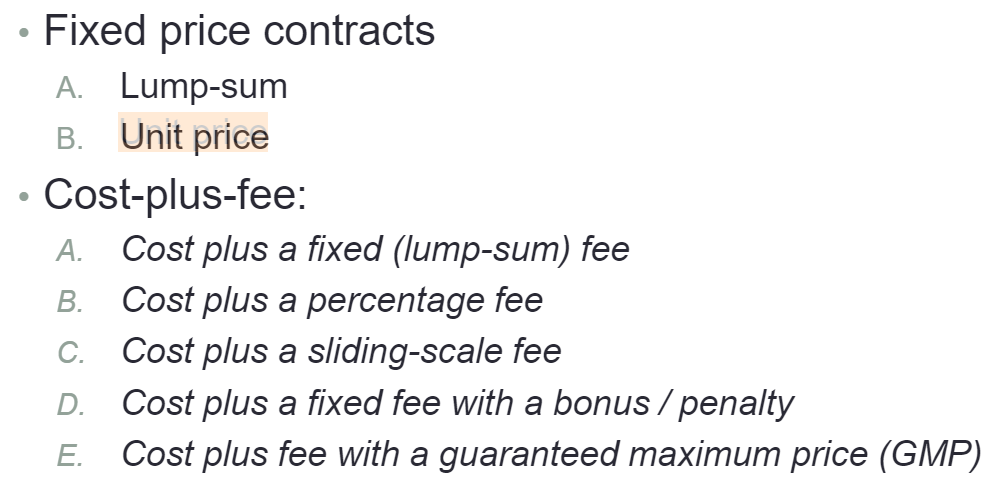 Question: Make recommendation for the best type pf contract to these