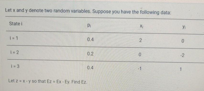  Let x and y denote two random variables. Suppose you have