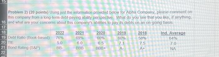  Problem 2) (20 points) Using just the information provided below for