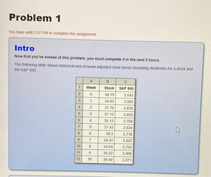  use excel Problem 1 You have until 2:37 PM to complete