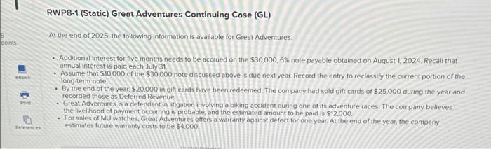  RWP8-1 (Static) Great Adventures Continuing Case (GL) At the end of