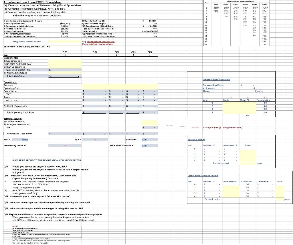  1. Understand how to use EXCEL Spreadsheet (a) Develop proforma Income