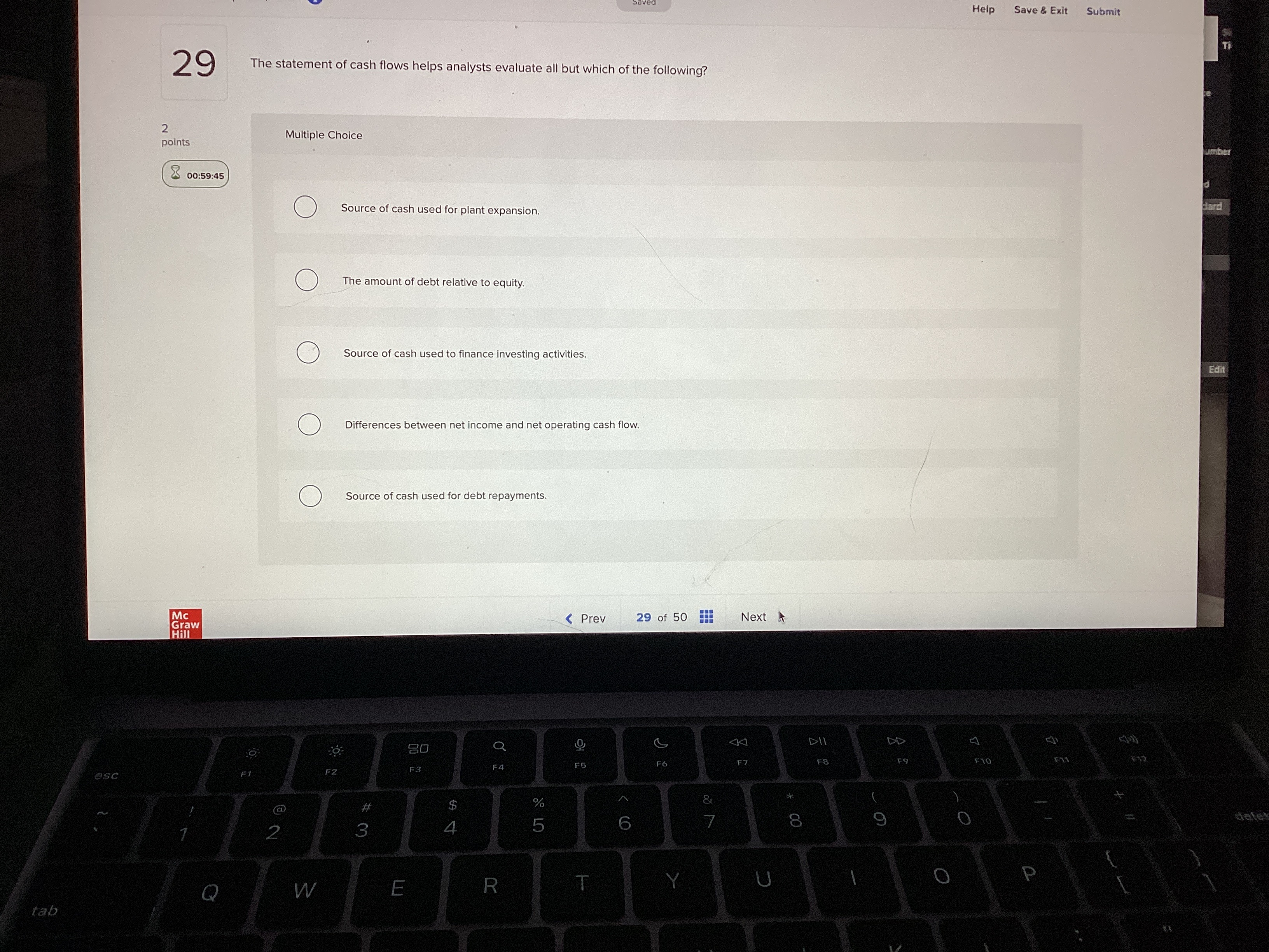  Help Save & Exit Submit 29 The statement of cash flows