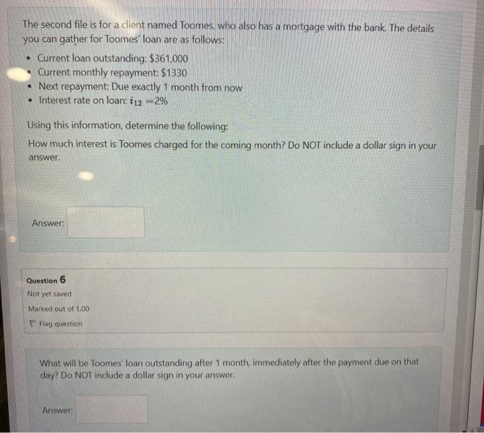  The second file is for a client named Toomes, who also