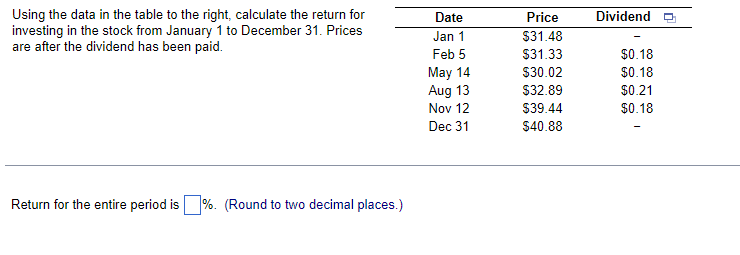 Using the data in the table to the right, calculate the