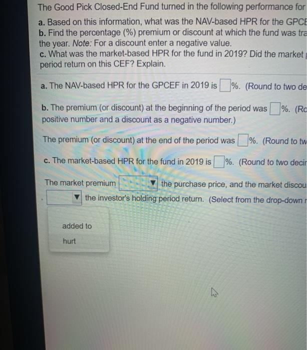 the GPCEF in 2019? b. Find the percentage (%) premium or discount