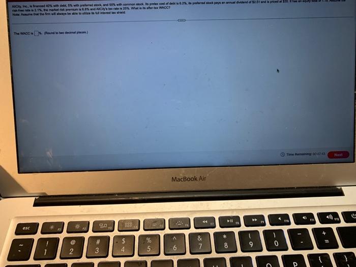 please help ACity Inc, le financed 40% with debt, 5% with preferred