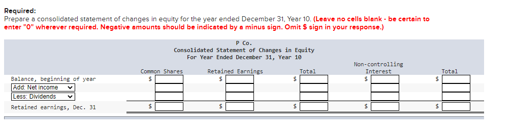 balances of P Co. and 5 Co. at December 31, Year 10,