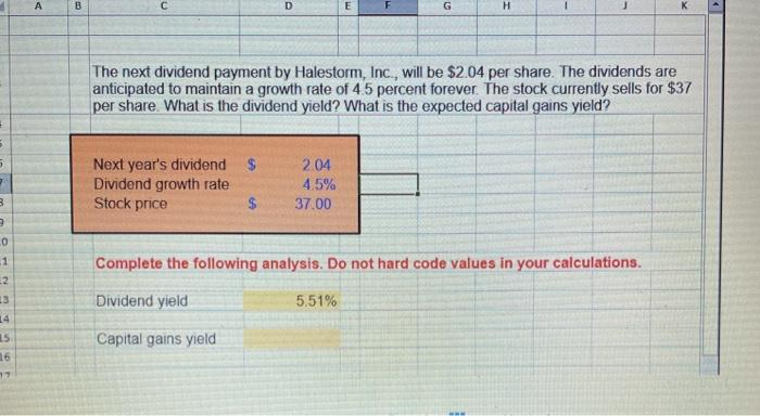  A B D E G H The next dividend payment by