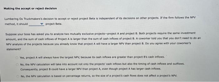 method The net present value (NPV) rule is considered one of the
