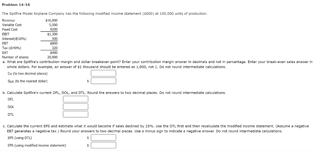 NEED HELP ON PART C. THANKS. Problem 14-16 The Spitfire Model Airplane