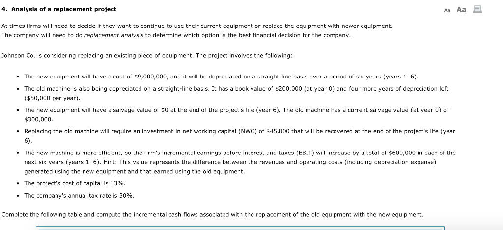 with the replacement of the old equipment with the new equipment. Year