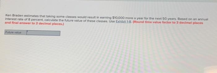pls help Ken Braden estimates that taking some classes would result in