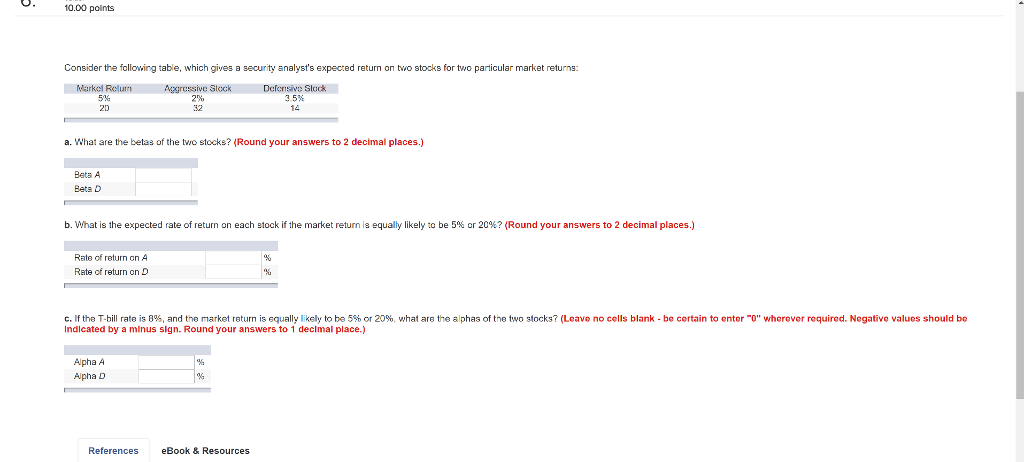 10.00 points Consider the following table, which gives a security analyst's
