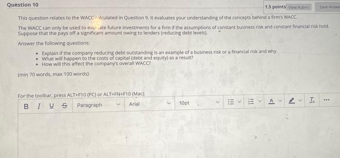  Question 10 1.5 points View Rubric Save Answe This question relates