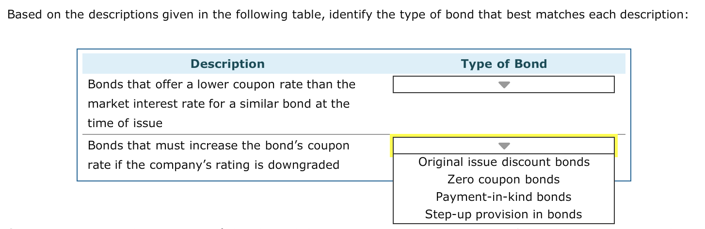  Based on the descriptions given in the following table, identify the