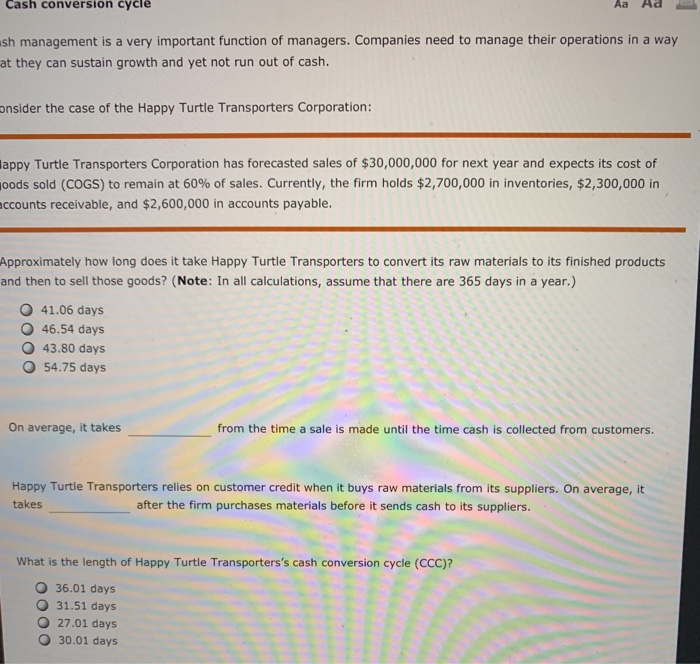  Aa Aa Cash conversion cycle sh management is a very important