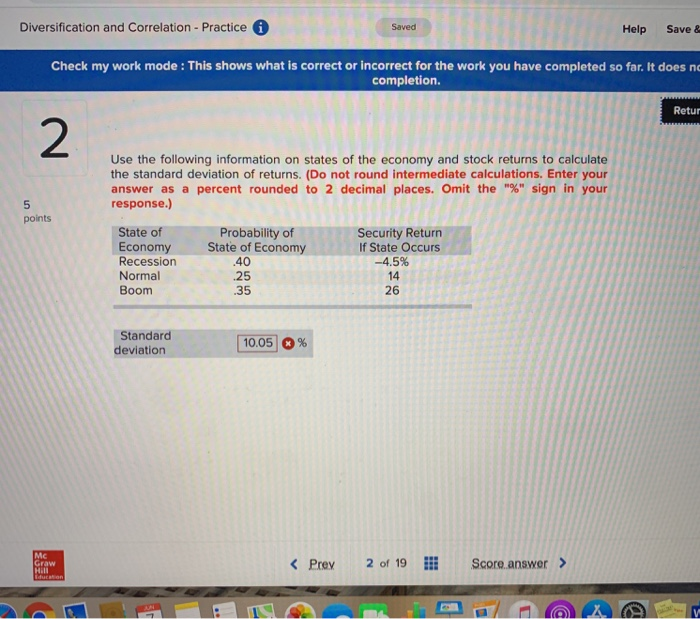 help! Diversification and Correlation - Practice i Saved Help Save & Check