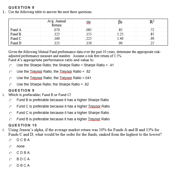 QUESTION 8 Use the following table to answer the next three