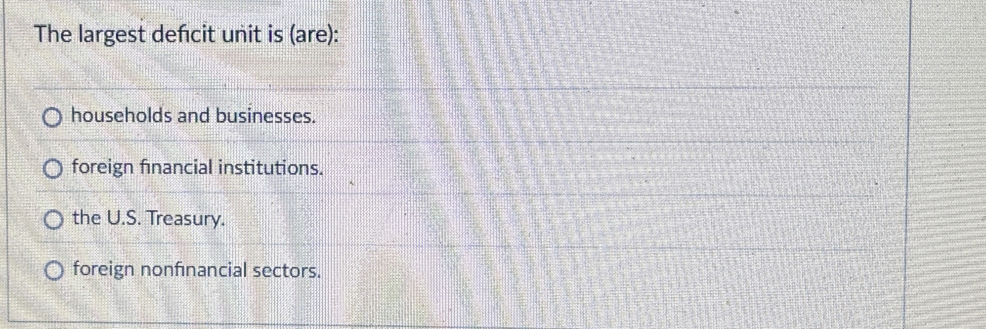  The largest deficit unit is (are): households and businesses. foreign financial