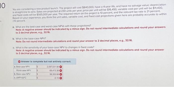  You are considering a now product launch. The project will cost