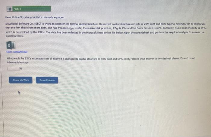  Vides Excel Online Structured Activity: Hamada equation Situational Software Co. (SSC)