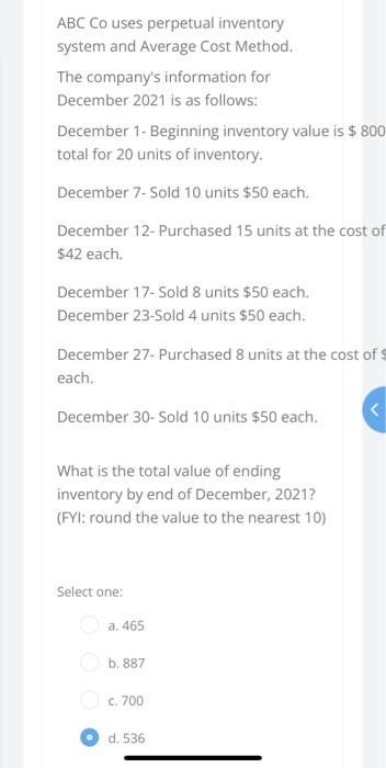 and Average Cost Method. The company's information for December 2021 is as