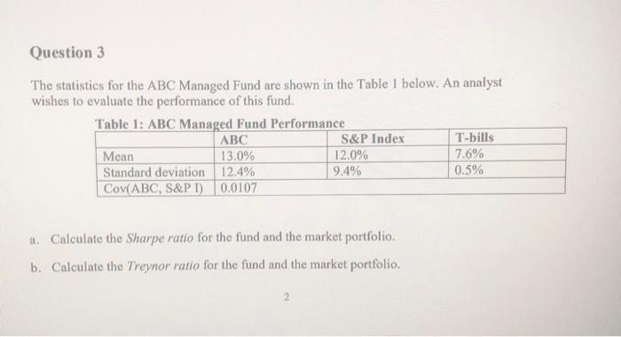  Question 3 The statistics for the ABC Managed Fund are shown