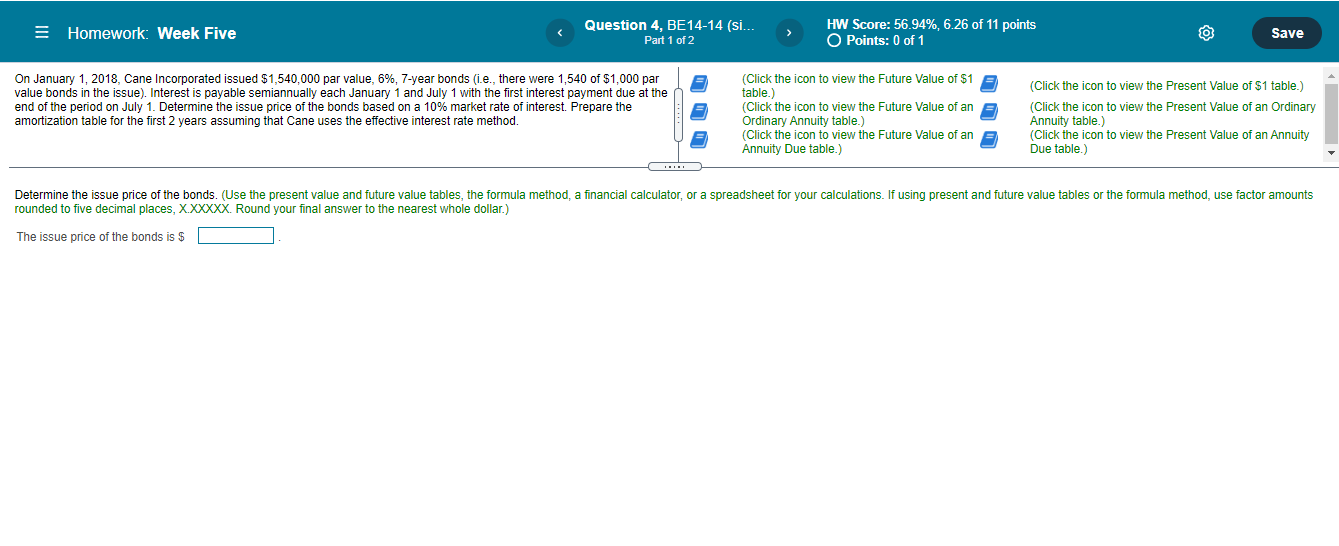 Homework: Week Five Question 4, BE 14-14 (Si... Part 1 of