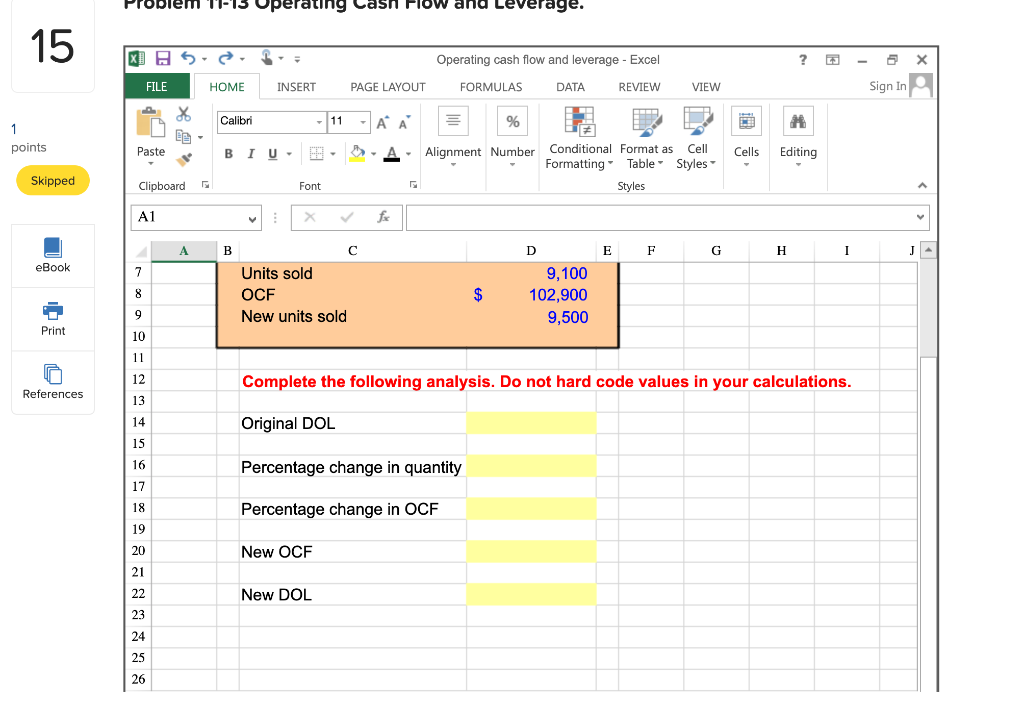 , Operating cash flow and leverage - Excel ? 5 FILE HOME