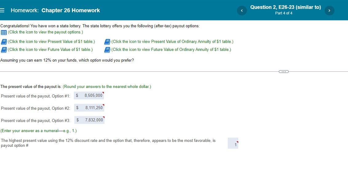  E Homework: Chapter 26 Homework Question 2, E26-23 (similar to) Part