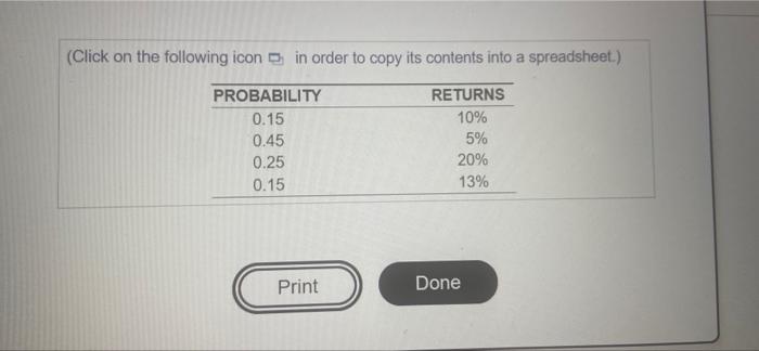 probabilities and returns for Mik's Corporation in the popup window find the