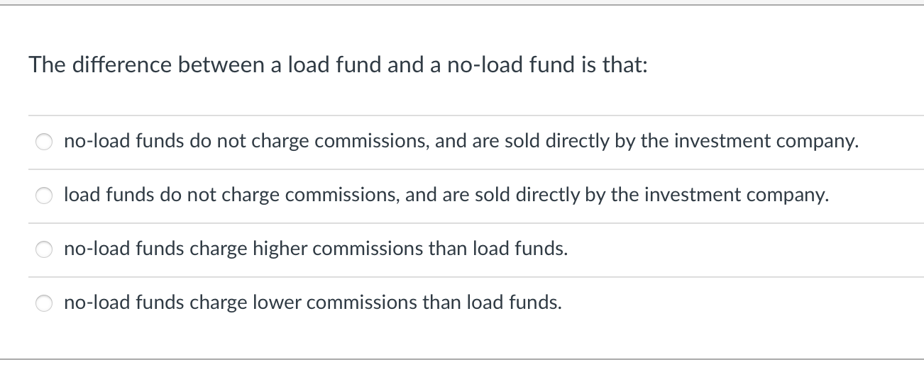  The difference between a load fund and a no-load fund is