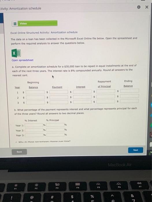  Etivity: Amortization schedule Video Excel Online Structured Activity: Amortization schedule The