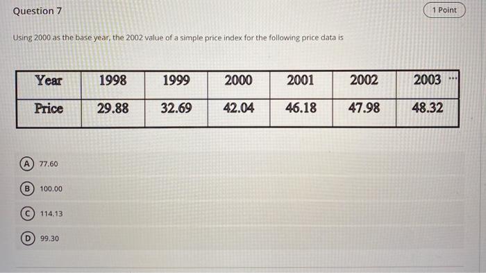  Question 7 1 Point Using 2000 as the base year, the