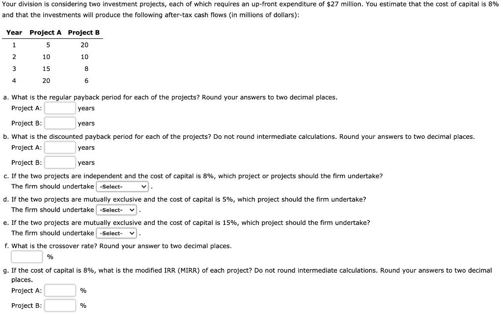  C THROUGH E OPTIONS : PROJECT A OR B OR BOTH