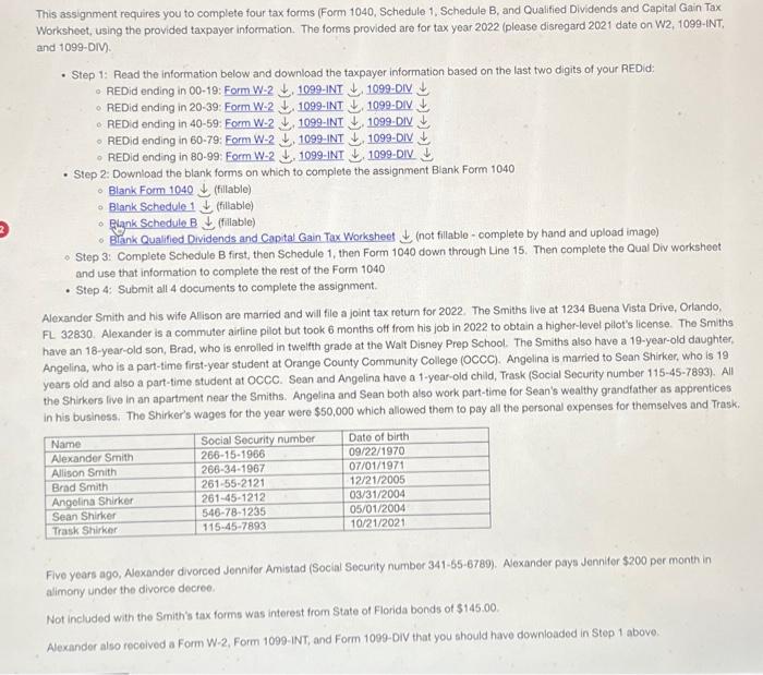  This assignment requires you to complete four tax forms (Form 1040,