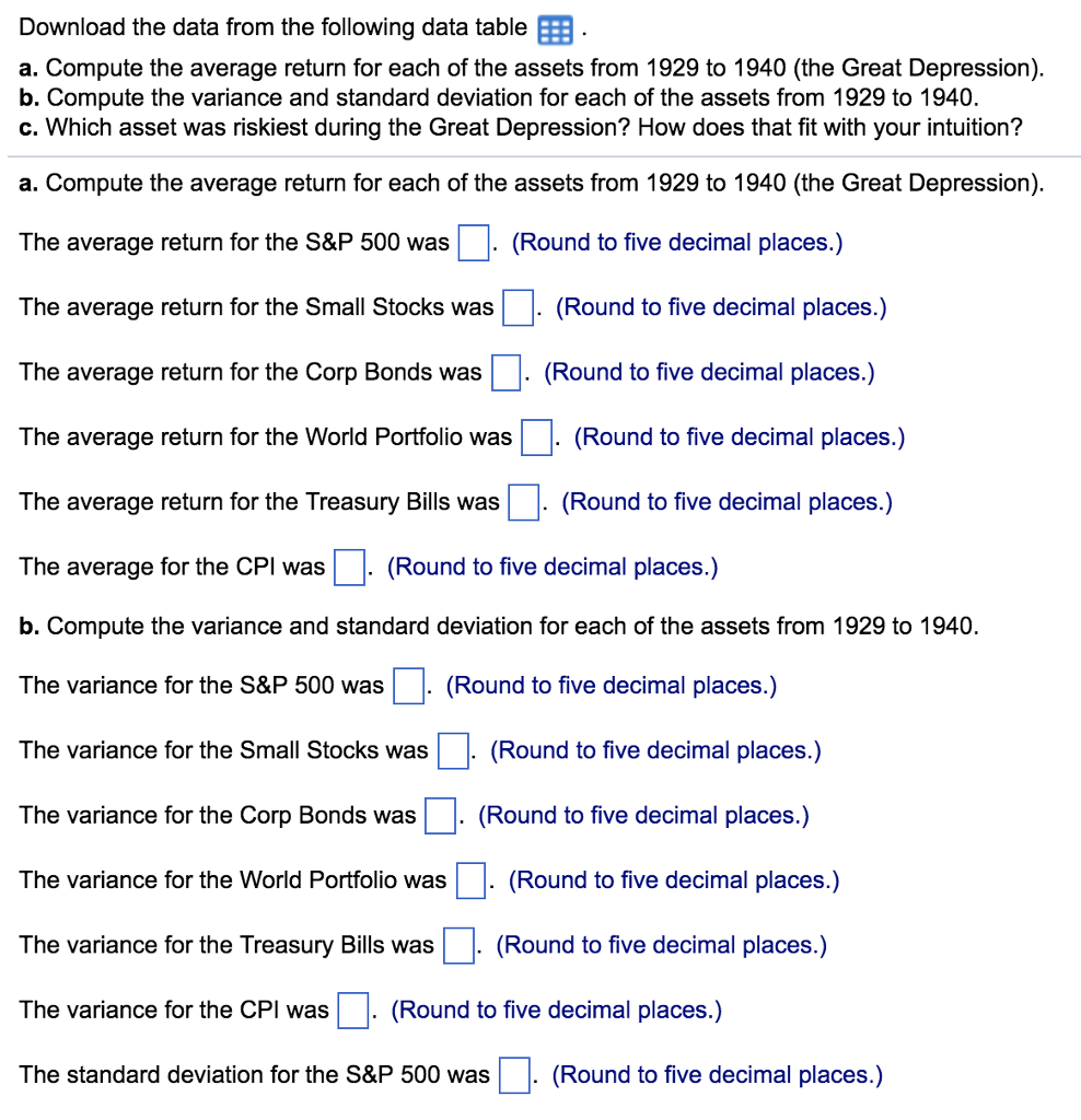Download the data from the following data table? a. Compute the