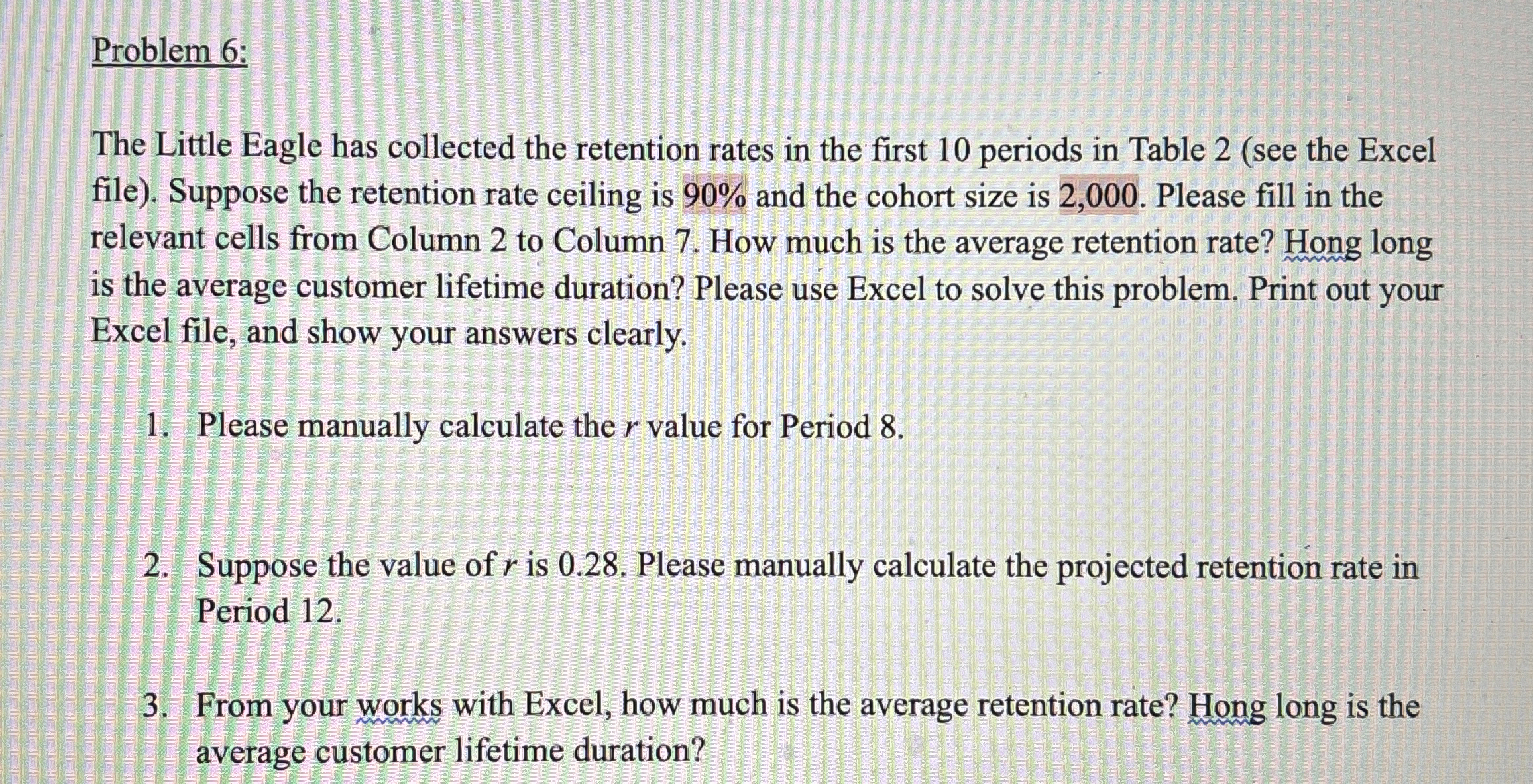  Problem 6: The Little Eagle has collected the retention rates in