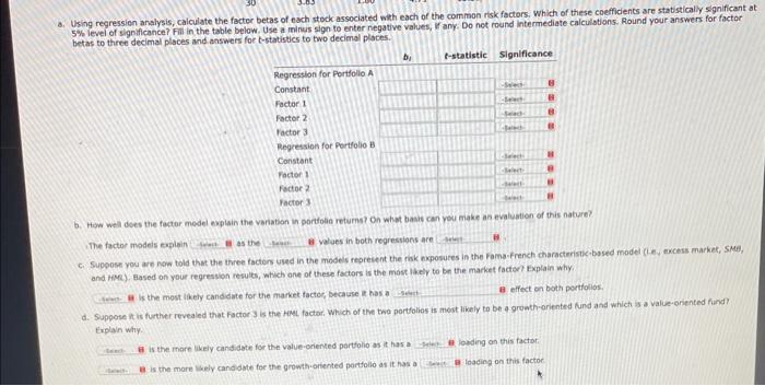 monthly excess retums to two different actively managed stock portfollos ( A