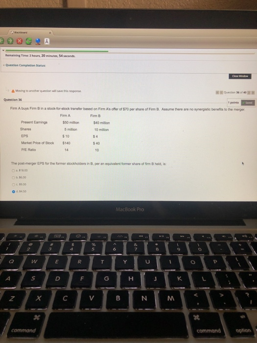  Remaining Time 2 hours 20 minutes, 54 seconds Question Completion Status