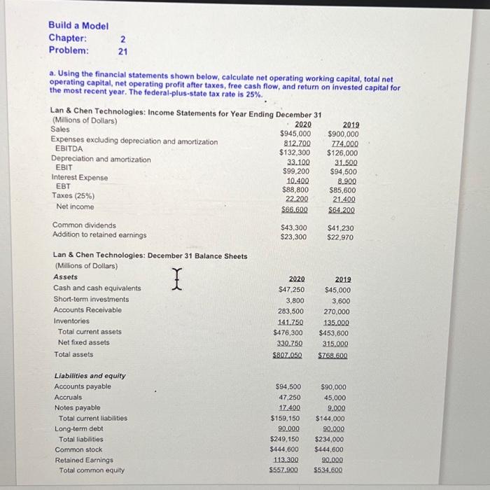  Build a Model Chapter: 2 Problem: 21 a. Using the financial
